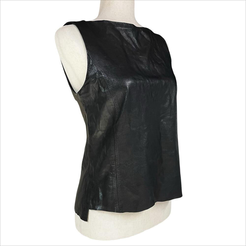 VINCE Hand-Cut Buttery Soft Real Leather Black Sleeveless Top Size 4 *ALTERED*